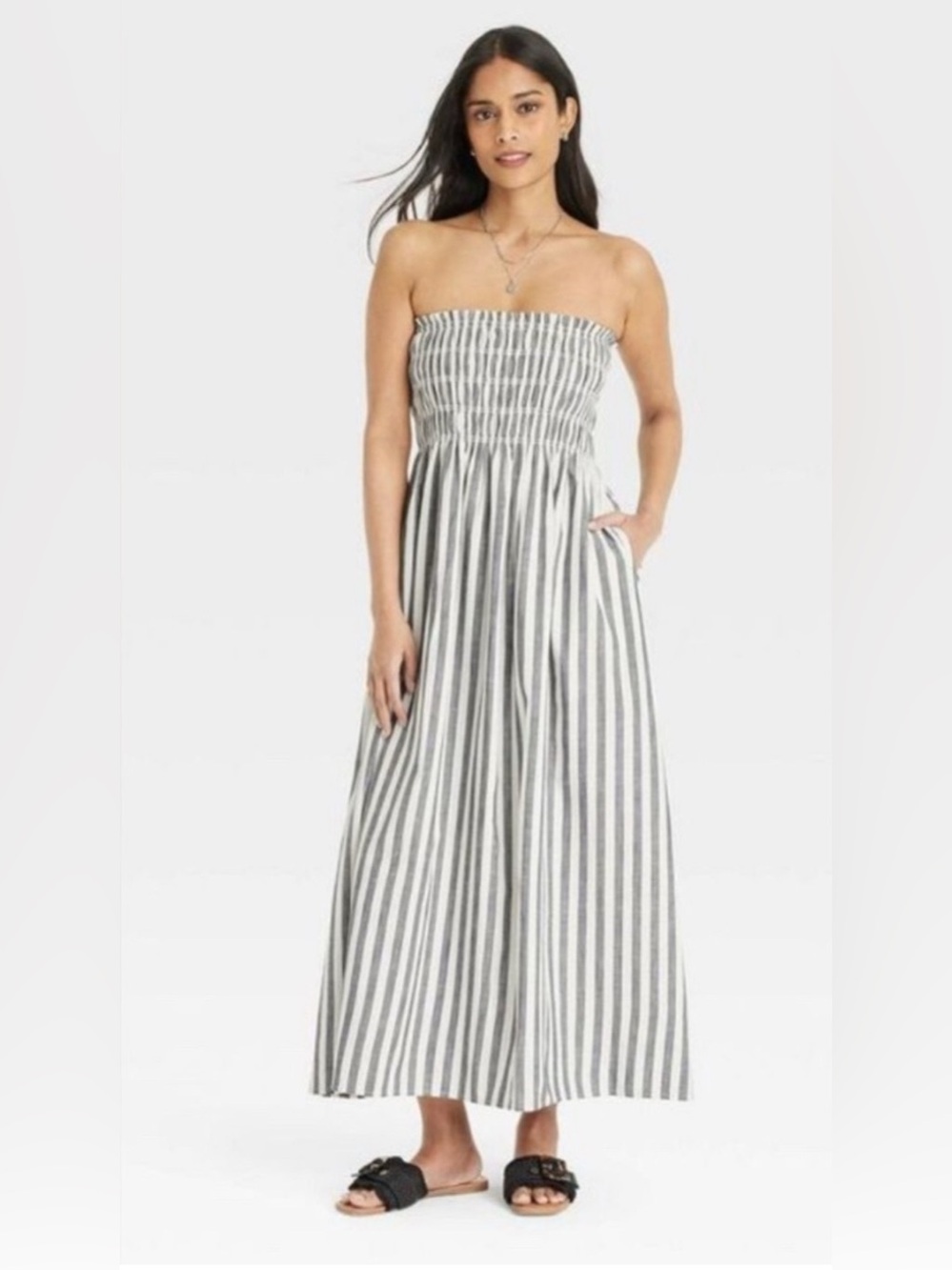 Universal Thread Striped Strapless Maxi Dress - Navy/grey and White size small